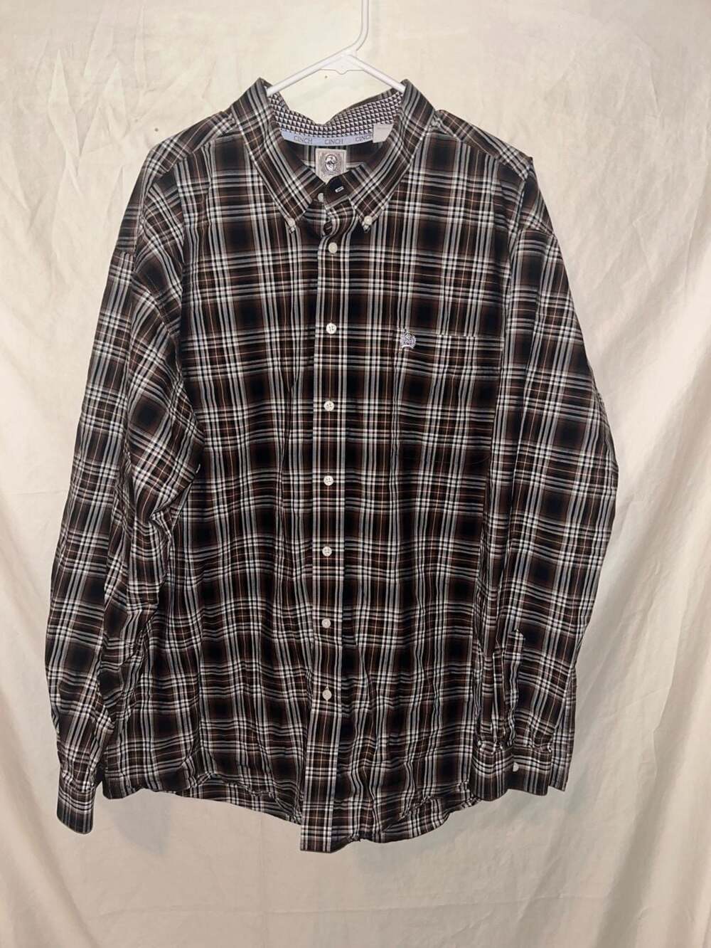Cinch Brown Plaid Western Shirt Mens Size XXL Flip Cuff Long Sleeve Button Down